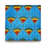 メキシコタイル柄・ピーコック水色 メキシコタイル柄 100角・ピーコック水色