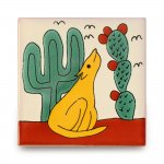 メキシコタイル柄・犬とサボテン メキシコタイル柄 100角・犬とサボテン