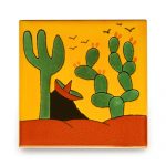 メキシコタイル柄 100角・サボテンと旅人