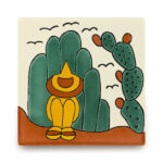 メキシコタイル柄 110角・旅人、サボテン