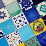 メキシコタイル100角・柄と無地の組み合わせ(青系)