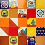 メキシコタイル100角・柄と無地の組み合わせ(赤系)