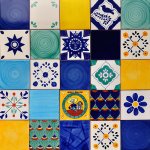 メキシコタイル100角・柄と無地の組み合わせ(青系)