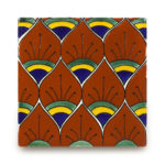 メキシコタイル柄 100角・ピーコック赤